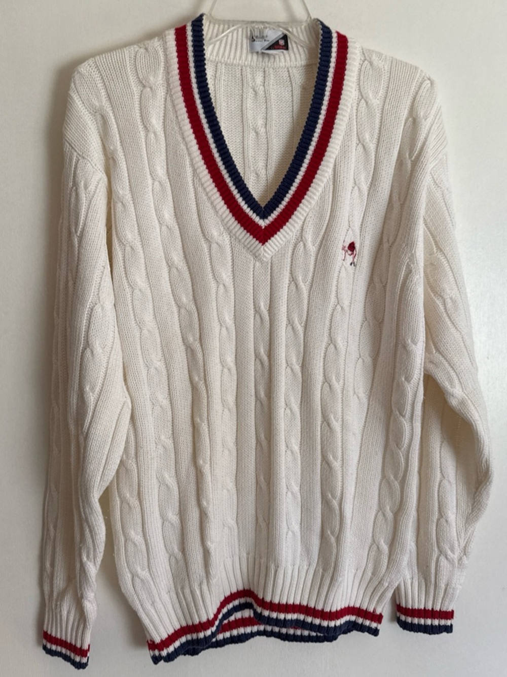 Vintage Wilson Performance Tenniswear V-Neck Sweater XLarge Cable Knit